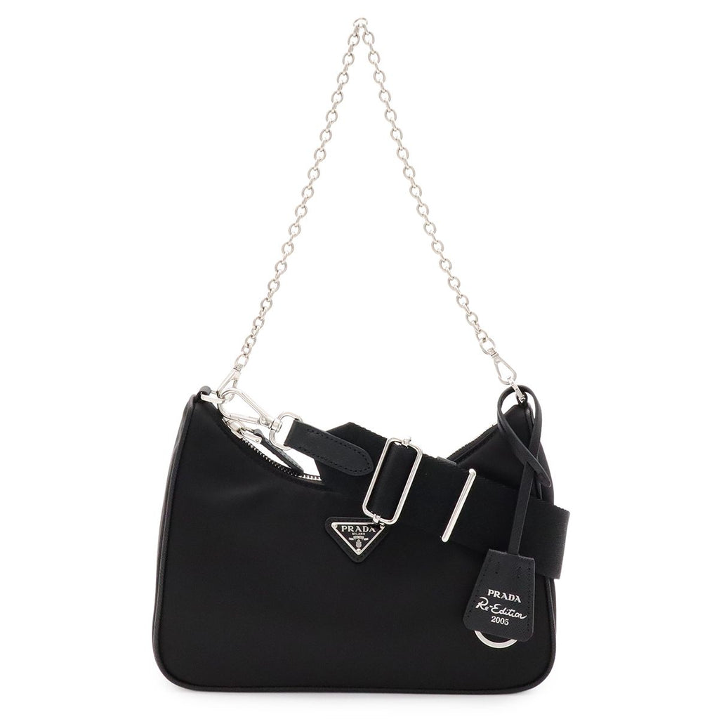 Prada Triangle Logo Re Edition Chain 2-Way Shoulder Bag Nylon Nero Black Pouch
