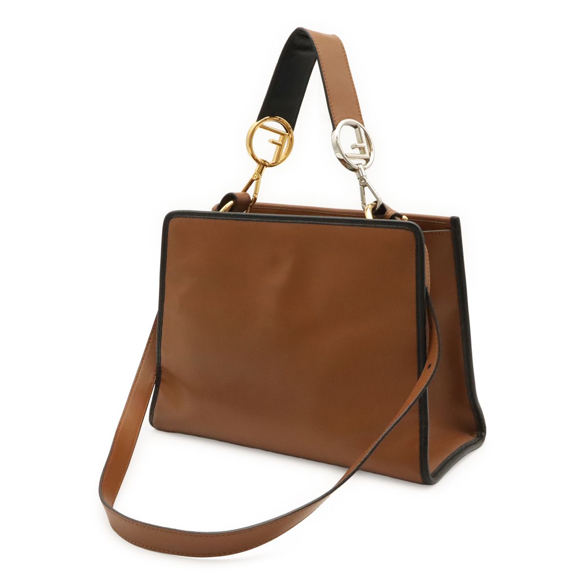 Fendi Run Away Small Shoulder Bag 2-Way Leather Brown Black Gold Silver — view 2