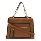 Fendi Run Away Small Shoulder Bag 2-Way Leather Brown Black Gold Silver