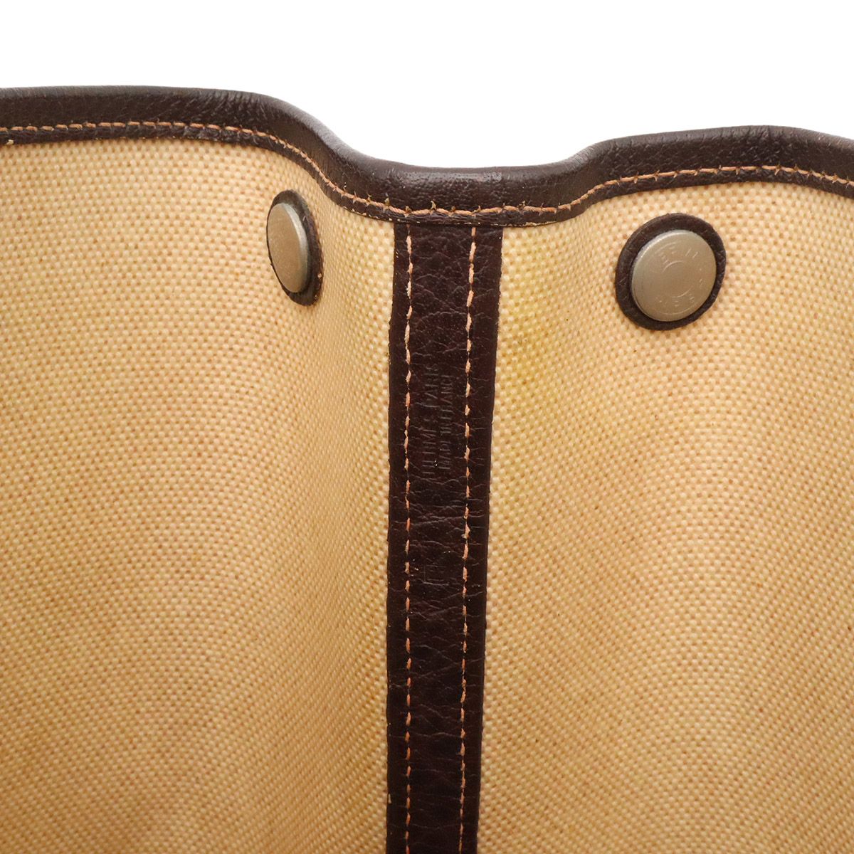 Hermes Garden Party PM Tote Shoulder Bag Toile Ash Leather Natural Ivory Brown — view 6