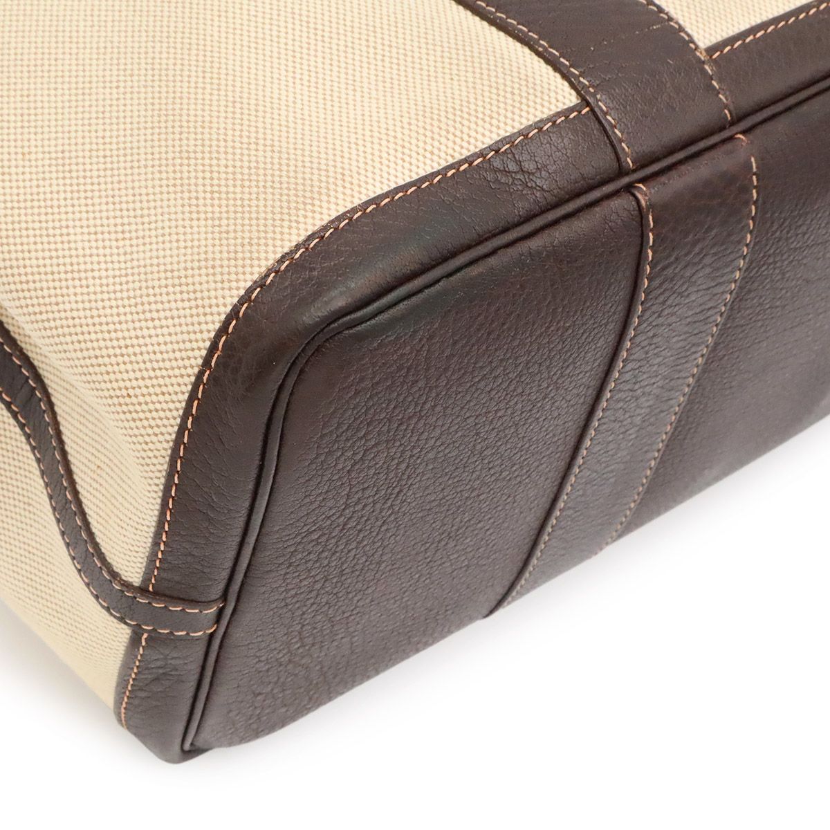Hermes Garden Party PM Tote Shoulder Bag Toile Ash Leather Natural Ivory Brown — view 3