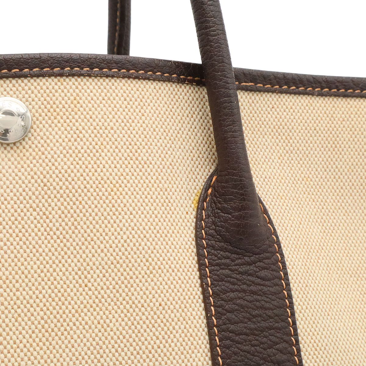 Hermes Garden Party PM Tote Shoulder Bag Toile Ash Leather Natural Ivory Brown — view 8