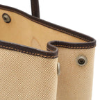 Hermes Garden Party PM Tote Shoulder Bag Toile Ash Leather Natural Ivory Brown — view 7