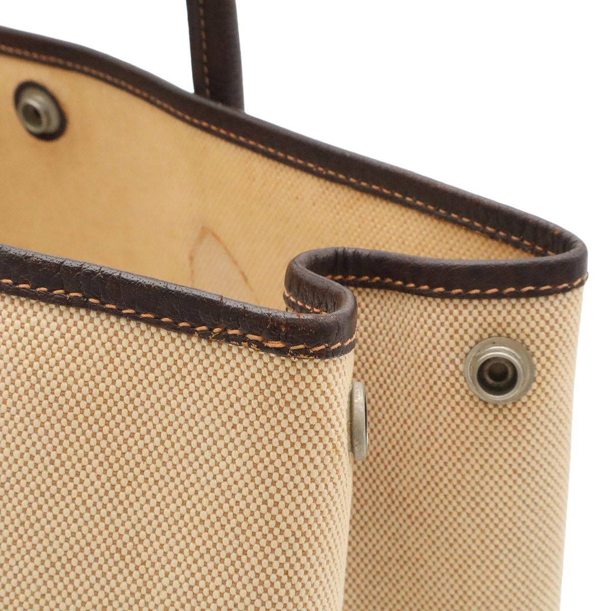 Hermes Garden Party PM Tote Shoulder Bag Toile Ash Leather Natural Ivory Brown — view 7