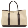 Hermes Garden Party PM Tote Shoulder Bag Toile Ash Leather Natural Ivory Brown