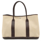 Hermes Garden Party PM Tote Shoulder Bag Toile Ash Leather Natural Ivory Brown
