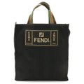 Fendi Logo Pecan Tote Shoulder Bag Nylon Black Gold Tricolor