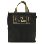 Fendi Logo Pecan Tote Shoulder Bag Nylon Black Gold Tricolor
