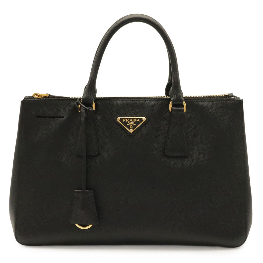 Prada Galleria Triangle Tote Saffiano Leather Nero Black Gold