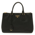 Prada Galleria Triangle Tote Saffiano Leather Nero Black Gold