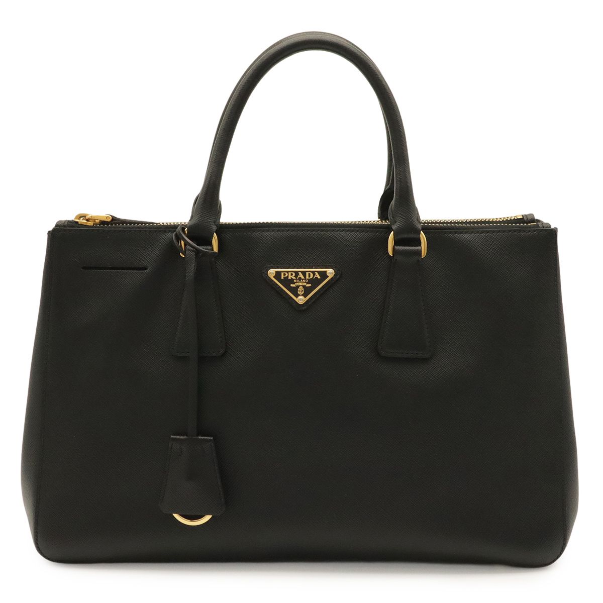 Prada Galleria Triangle Tote Saffiano Leather Nero Black Gold