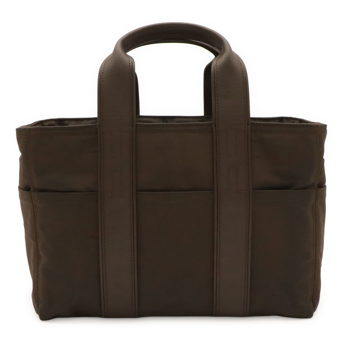 Hermes Acapulco PM Tote Nylon Leather Dark Brown Silver