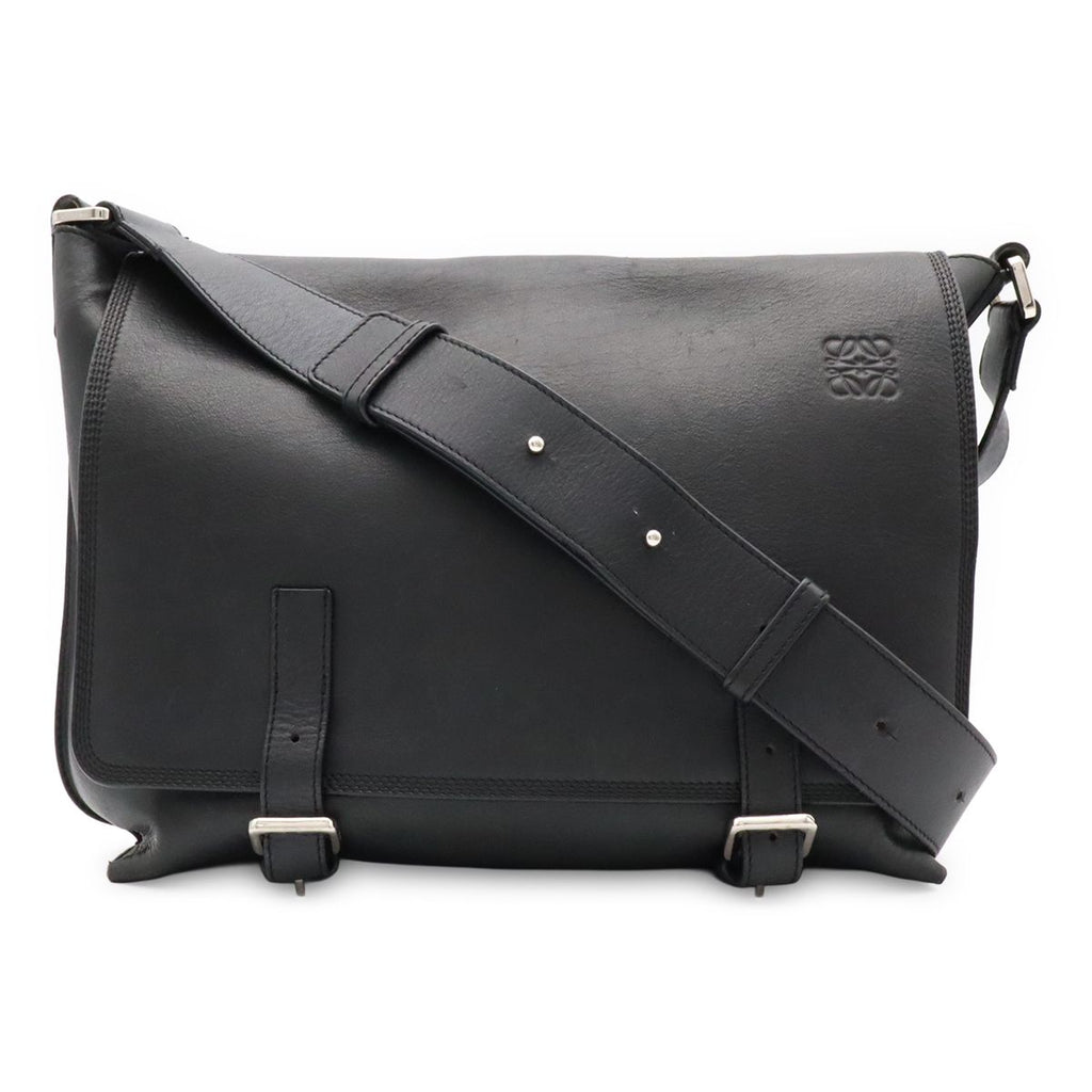 Loewe Anagram Military Messenger Bag Canvas Leather Black Silver