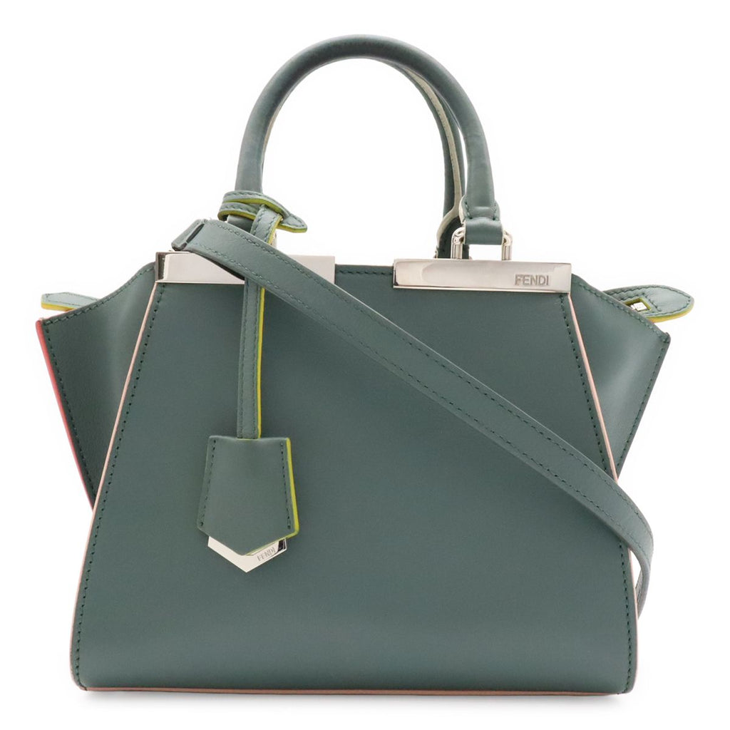 Fendi Petit Mini Bag 2-Way Leather Green Gray Multicolor Silver