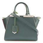 Fendi Petit Mini Bag 2-Way Leather Green Gray Multicolor Silver