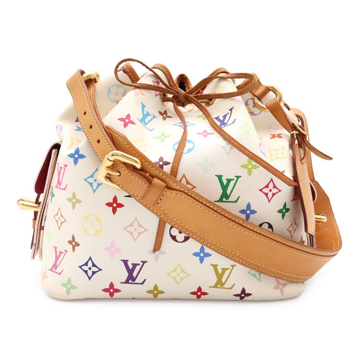 Louis Vuitton Monogram Multicolor Petit Noe Shoulder Bag Drawstring Blanc White