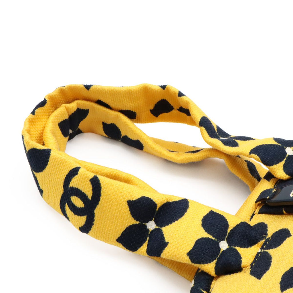 Chanel CC Logo Flower Floral Pattern Handbag Kiss Lock Canvas Yellow Black — view 4