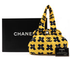 Chanel CC Logo Flower Floral Pattern Handbag Kiss Lock Canvas Yellow Black — view 9