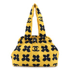 Chanel CC Logo Flower Floral Pattern Handbag Kiss Lock Canvas Yellow Black