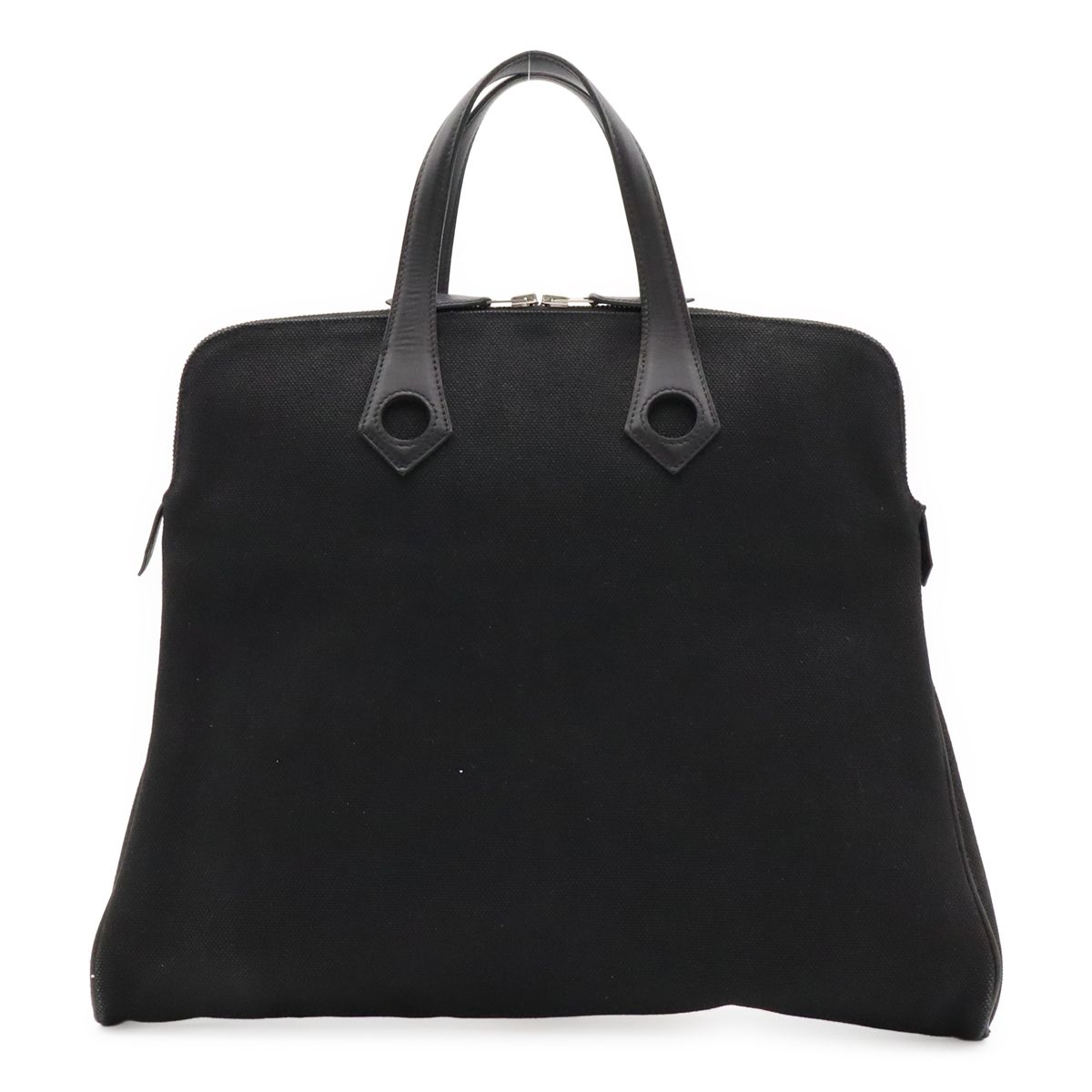 Hermes Sac Ibou MM Tote Canvas Leather Black Silver