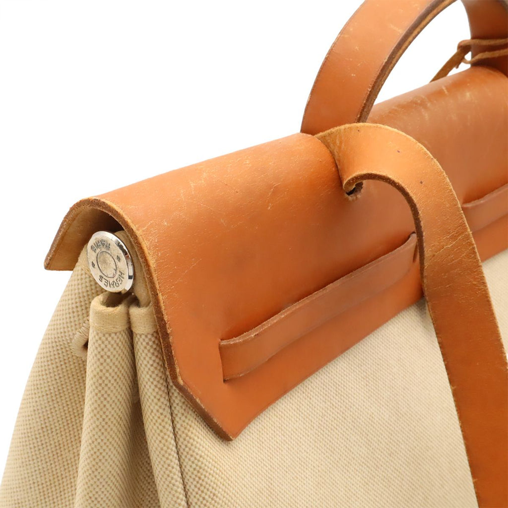 Hermes Herbag MM 2-Way Shoulder Bag Toile Ash Leather Natural Brown — view 4