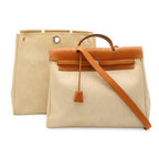 Hermes Herbag MM 2-Way Shoulder Bag Toile Ash Leather Natural Brown