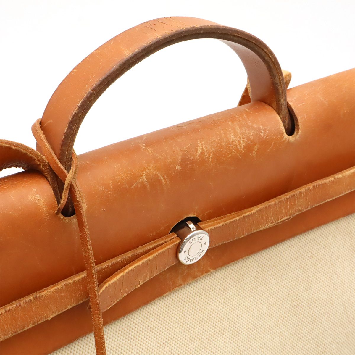 Hermes Herbag MM 2-Way Shoulder Bag Toile Ash Leather Natural Brown — view 7