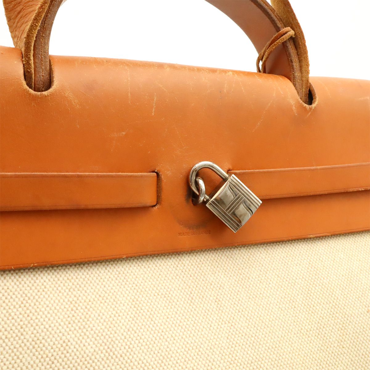 Hermes Herbag MM 2-Way Shoulder Bag Toile Ash Leather Natural Brown — view 6
