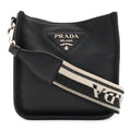 Prada Vitello Daino Soft Leather Mini Shoulder Bag Striped Crossbody Nero Black