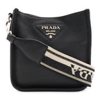 Prada Vitello Daino Soft Leather Mini Shoulder Bag Striped Crossbody Nero Black