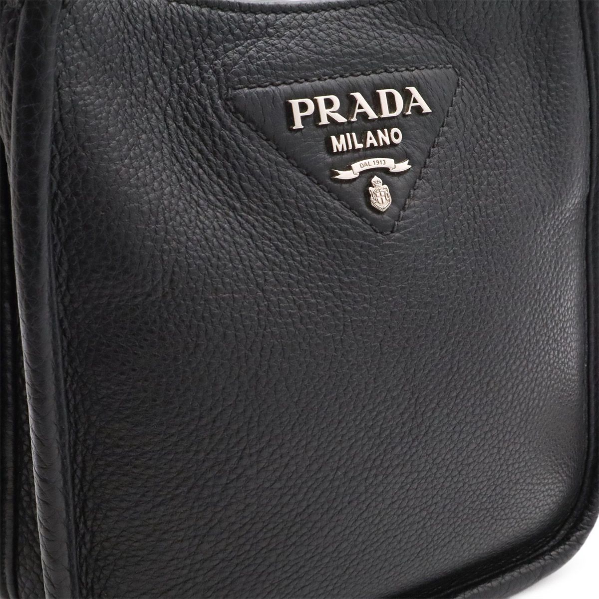 Prada Vitello Daino Soft Leather Mini Shoulder Bag Striped Crossbody Nero Black — view 6
