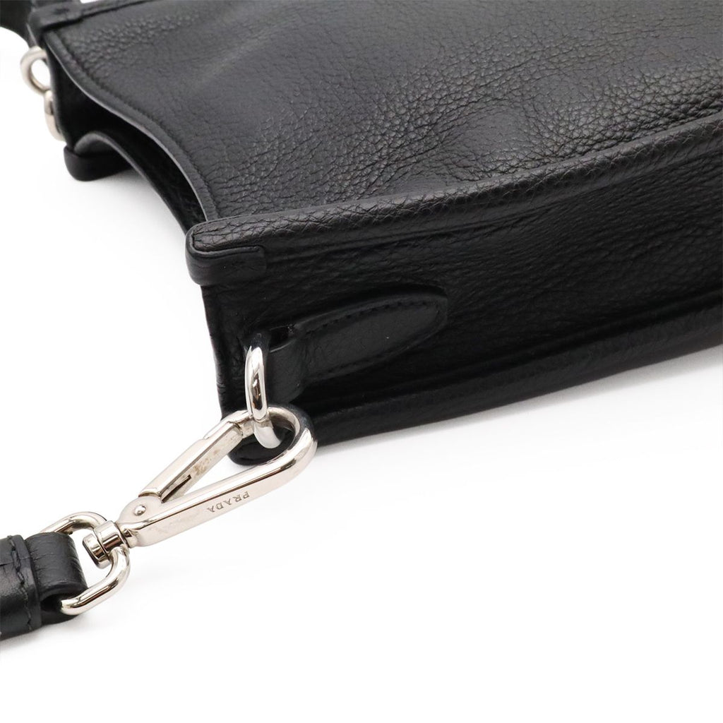 Prada Vitello Daino Soft Leather Mini Shoulder Bag Striped Crossbody Nero Black — view 5