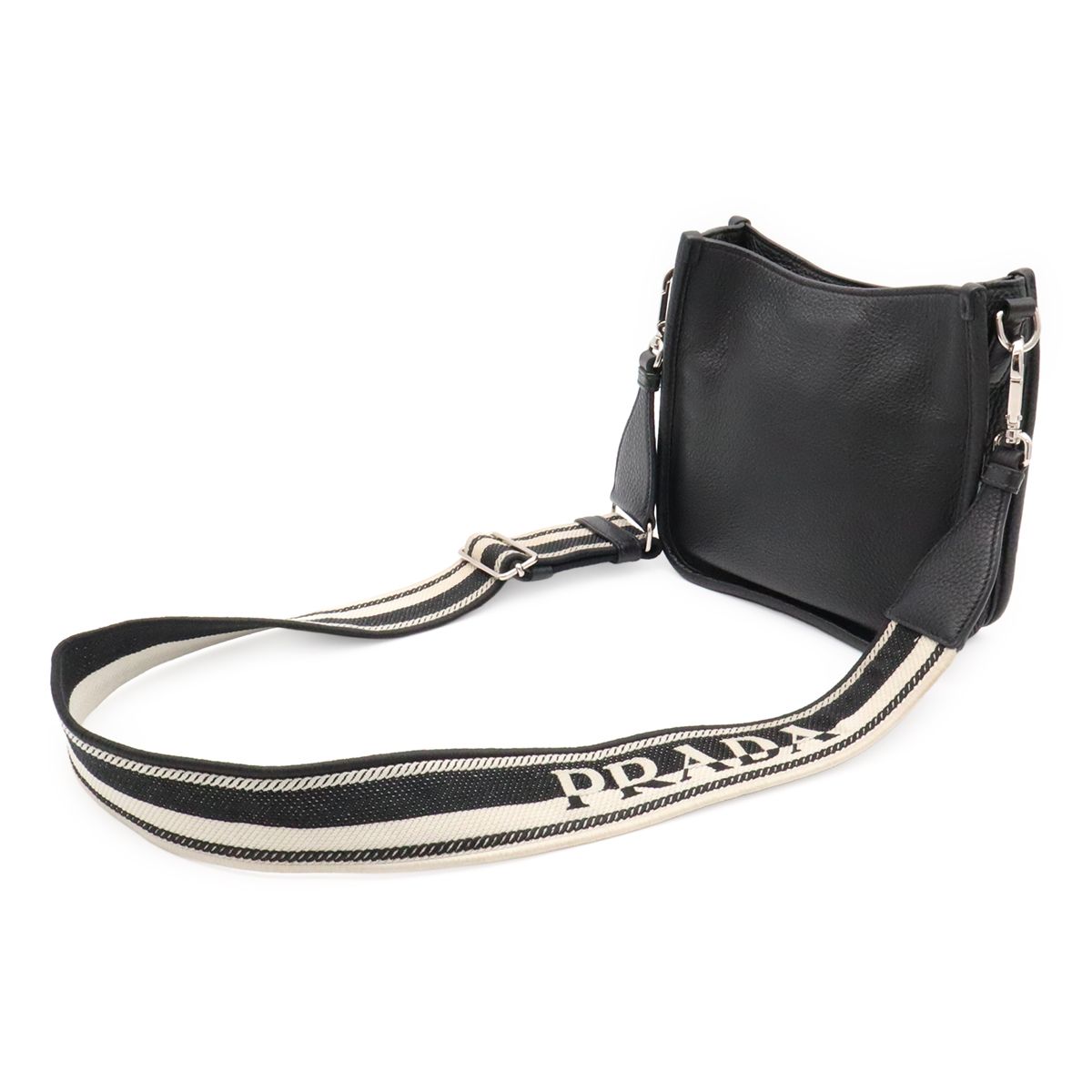 Prada Vitello Daino Soft Leather Mini Shoulder Bag Striped Crossbody Nero Black — view 2