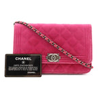 Chanel Boy Quilted CC Logo Chain Wallet Shoulder Bag Crossbody Velour Leather — view 9