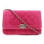 Chanel Boy Quilted CC Logo Chain Wallet Shoulder Bag Crossbody Velour Leather