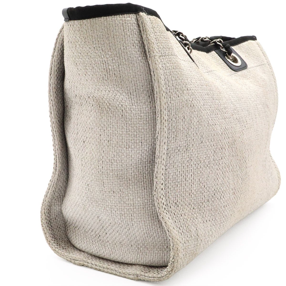 Chanel Deauville Line Tote MM Shoulder Bag Chain Raffia Light Gray Black — view 6