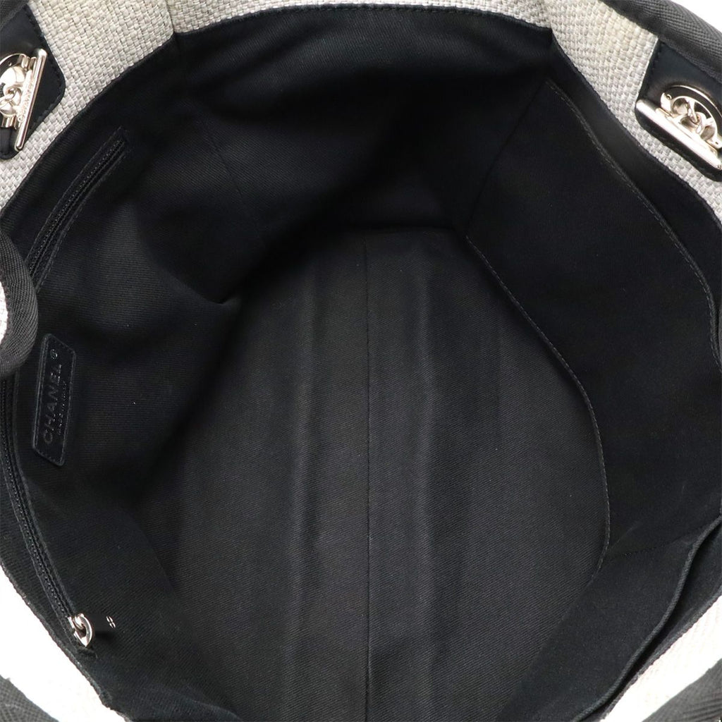 Chanel Deauville Line Tote MM Shoulder Bag Chain Raffia Light Gray Black — view 8