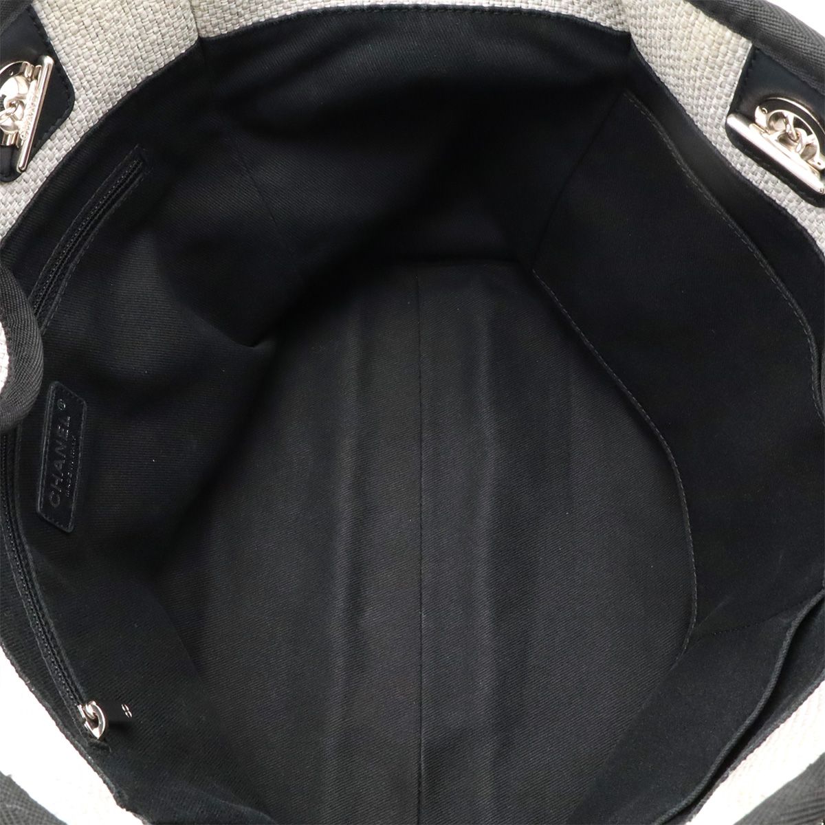 Chanel Deauville Line Tote MM Shoulder Bag Chain Raffia Light Gray Black — view 8