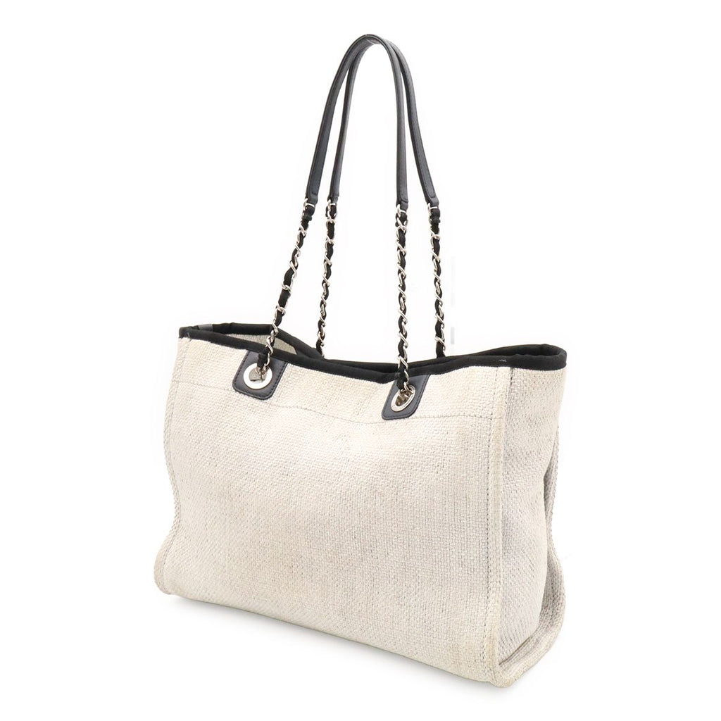 Chanel Deauville Line Tote MM Shoulder Bag Chain Raffia Light Gray Black — view 2