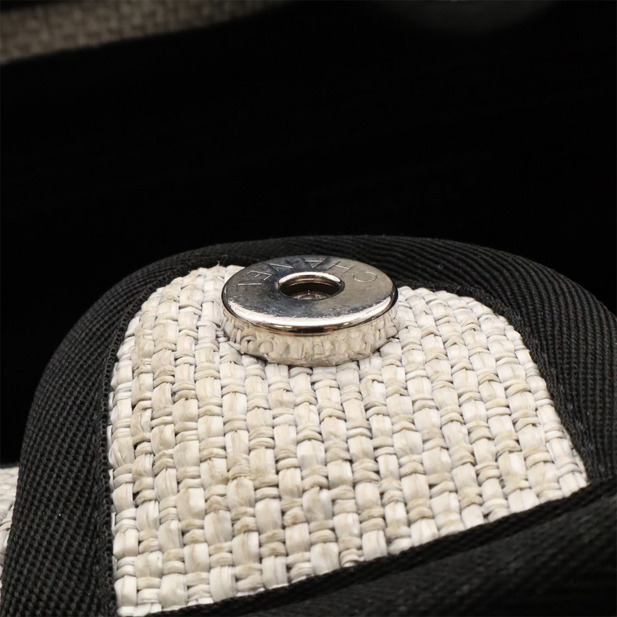Chanel Deauville Line Tote MM Shoulder Bag Chain Raffia Light Gray Black — view 7