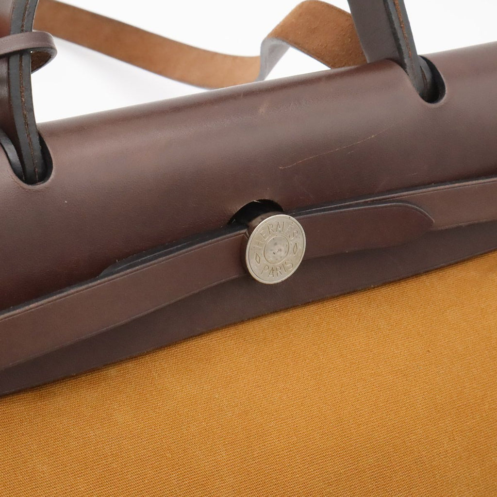 Hermes Herbag Zip PM 2-Way Shoulder Bag Toile Officier Light Brown Dark Pouch — view 6