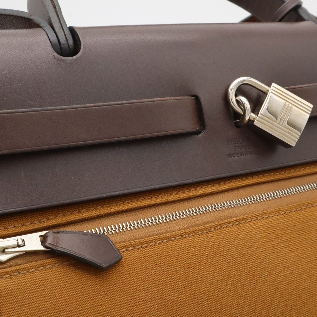 Hermes Herbag Zip PM 2-Way Shoulder Bag Toile Officier Light Brown Dark Pouch — view 5