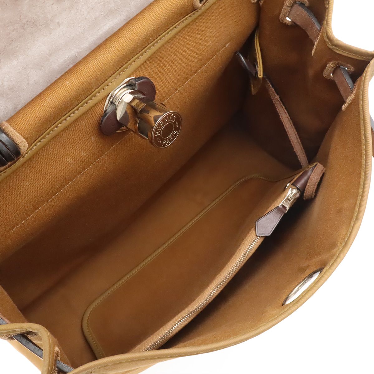 Hermes Herbag Zip PM 2-Way Shoulder Bag Toile Officier Light Brown Dark Pouch — view 8