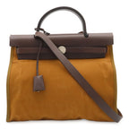 Hermes Herbag Zip PM 2-Way Shoulder Bag Toile Officier Light Brown Dark Pouch