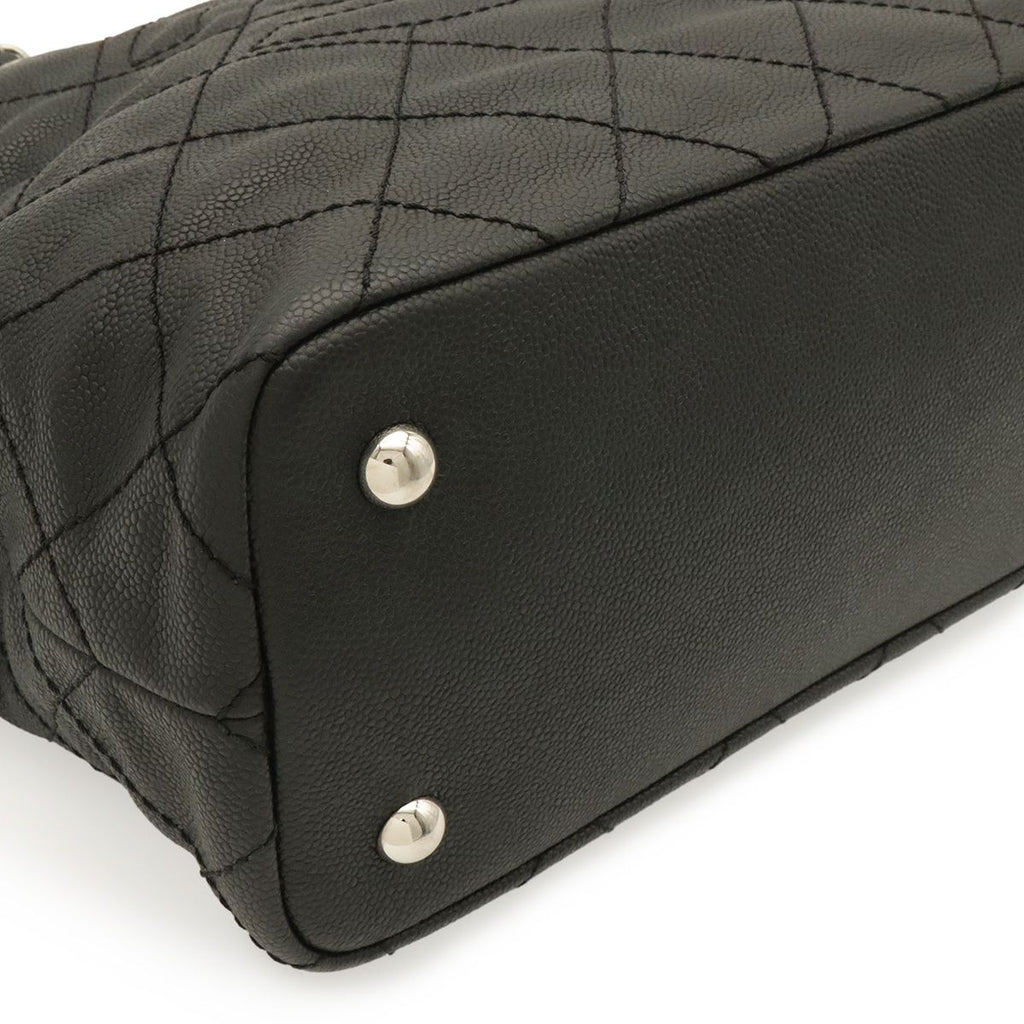 Chanel Quilted CC Logo Chain Tote Shoulder Bag Caviar Leather Black Silver — view 3