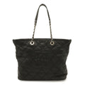 Chanel Quilted CC Logo Chain Tote Shoulder Bag Caviar Leather Black Silver