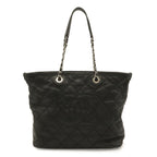 Chanel Quilted CC Logo Chain Tote Shoulder Bag Caviar Leather Black Silver