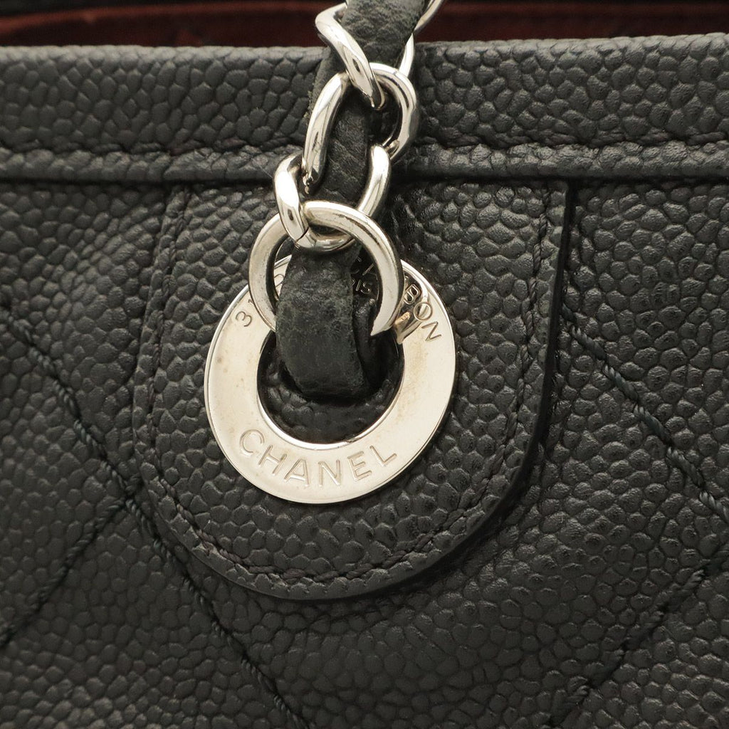 Chanel Quilted CC Logo Chain Tote Shoulder Bag Caviar Leather Black Silver — view 5