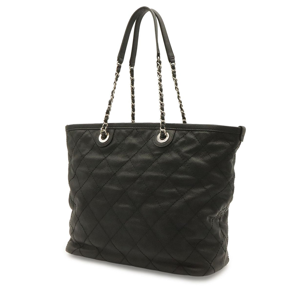 Chanel Quilted CC Logo Chain Tote Shoulder Bag Caviar Leather Black Silver — view 2