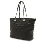 Chanel Quilted CC Logo Chain Tote Shoulder Bag Caviar Leather Black Silver — view 2